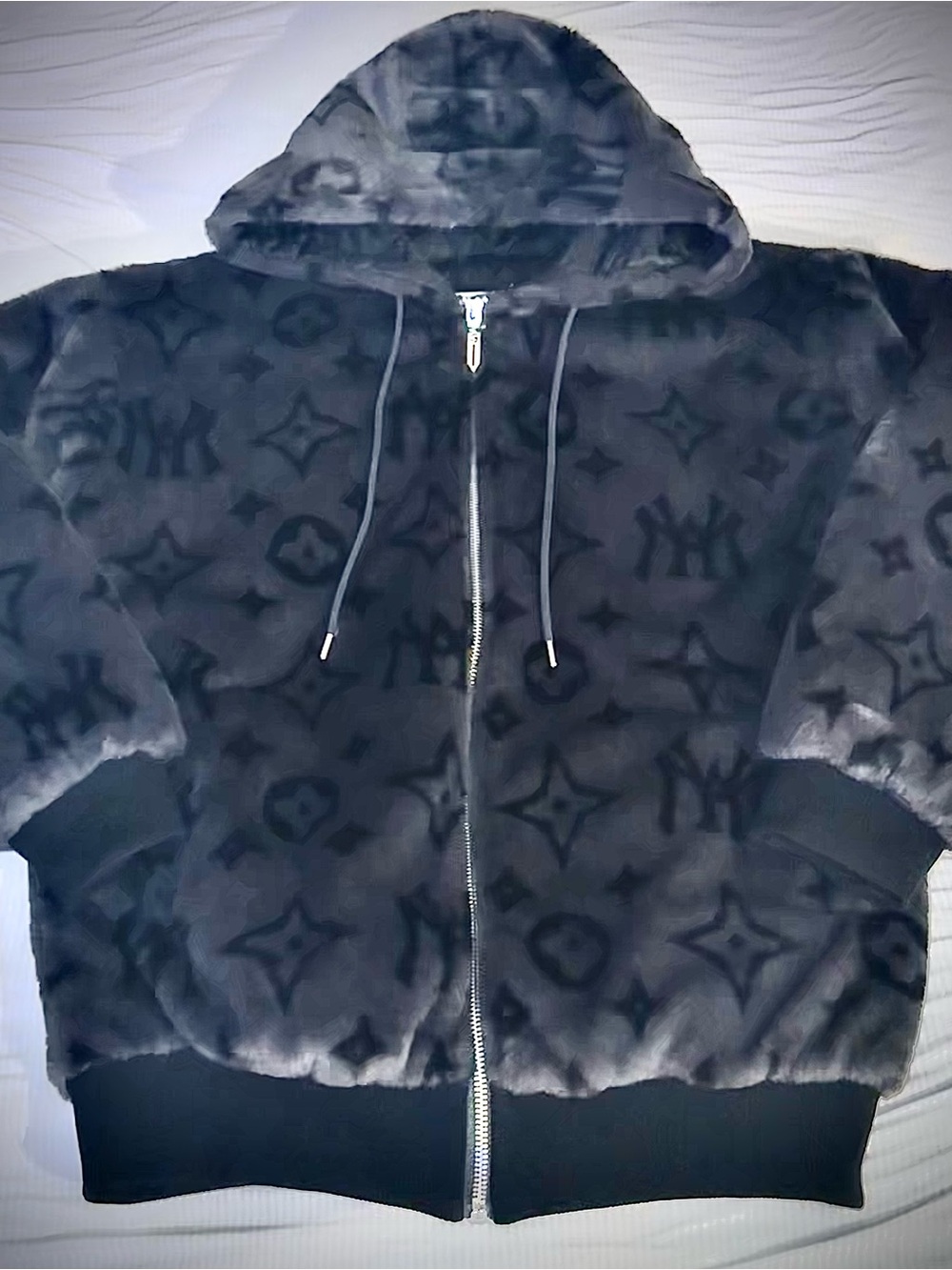 Men's MINK Black Faux-Fur Zip Hoodie Sweater